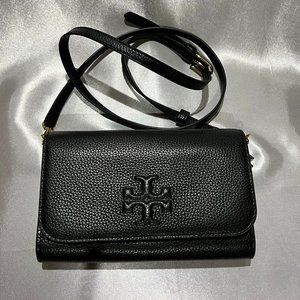 TORY BURCH Thea Flat Wallet Crossbody Purse Black